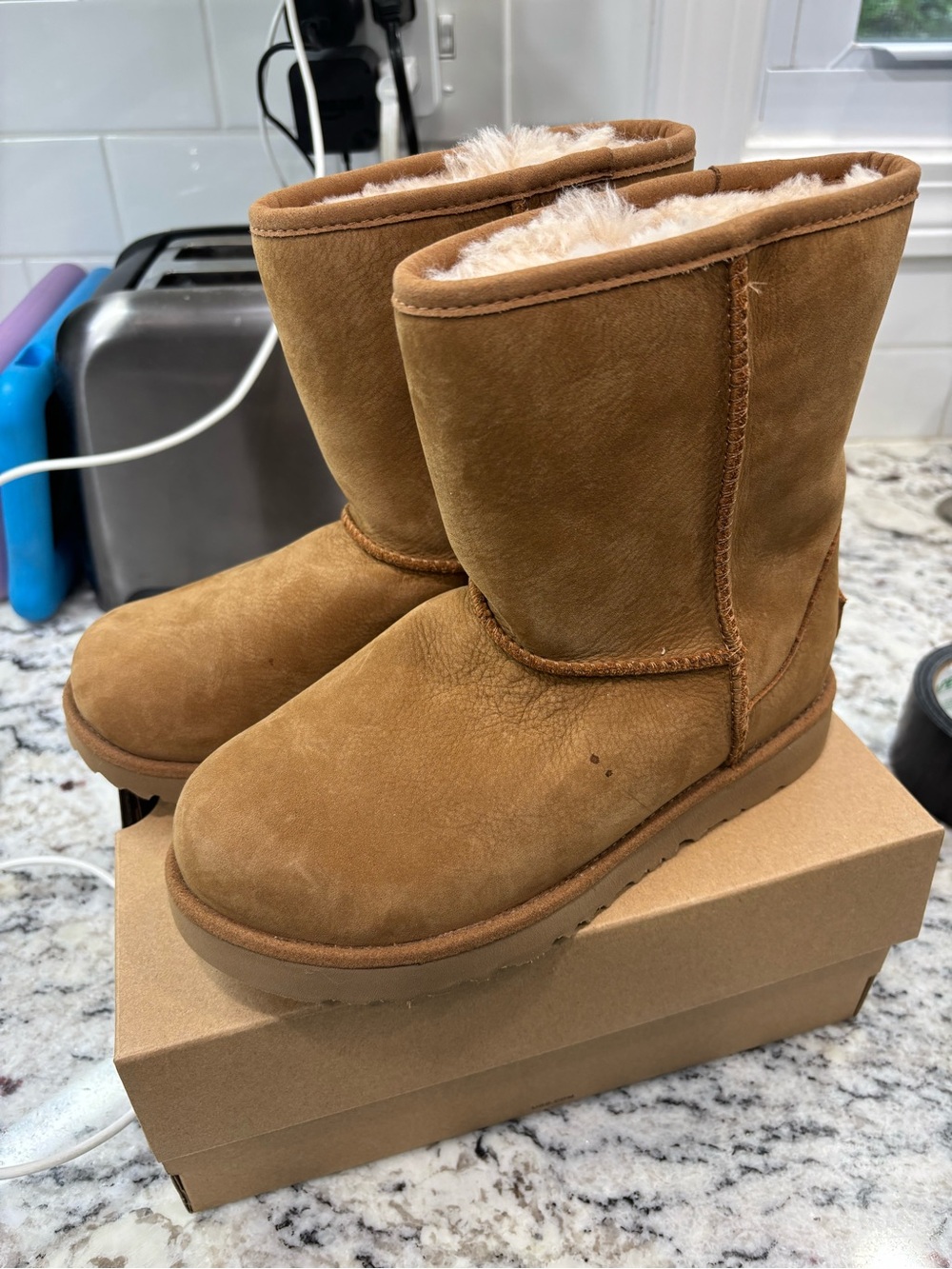 UGG Kids Chestnut Suede Shearling Boots - brand new, no tags/box